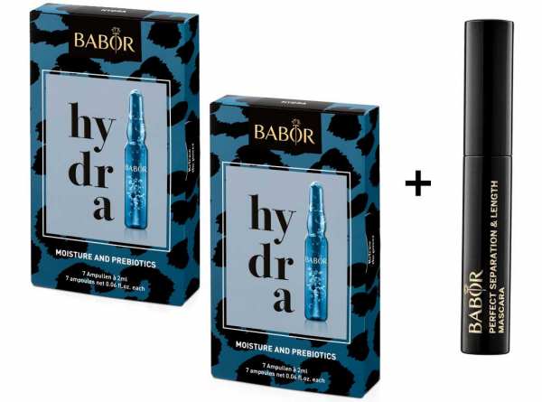 2x BABOR AMPOULE CONCENTRATES hydra 7x 2ml - Feuchtigkeits Ampullenkur + BABOR Mascara