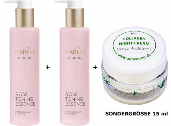 BABOR CLEANSING Rose Toning Essence 2x - AloeVernis® BASIC aloe vera COLLAGEN night cream 15 ml Reis