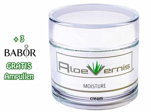 AloeVernis® BASIC aloe vera MOISTURE cream 200 ml - Hyaluron, Collagen, Arganöl + 3 GRATIS Ampullen