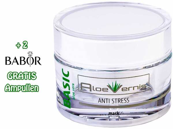 AloeVernis® BASIC aloe vera ANTI STRESS mask 50 ml - Hyaluron, Collagen, Arganöl + 2 GRATIS Ampulle
