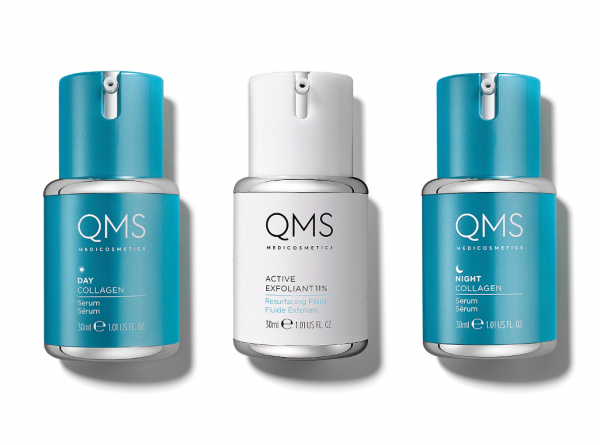 QMS MEDICOSMETICS COLLAGEN SYSTEM 3x 30 ml Day, Night Serum + Active Exfoliant 11%