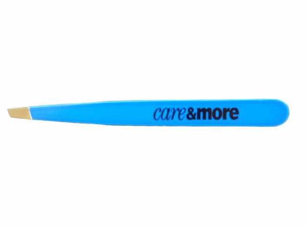 CareMore Pinzette mit schräger Pinzettenspitze BLAU 10 cm - Augenbrauenpinzette