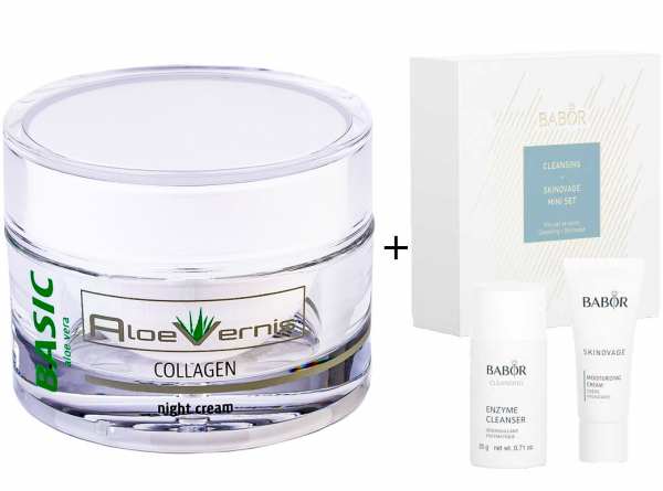 AloeVernis® BASIC aloe vera COLLAGEN night cream 50 ml - BABOR SKINOVAGE Set Enzyme Cleanser 20g + M