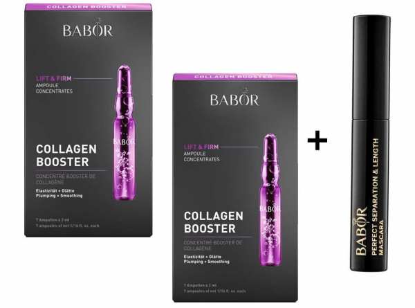 2x BABOR AMPOULE CONCENTRATES LIFT & FIRM Collagen Booster 7x 2ml + BABOR Mascara